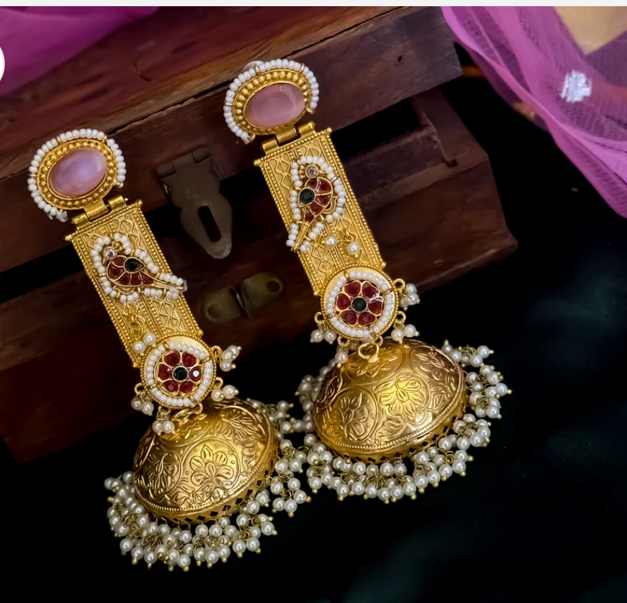 Brass Kashmiri earrings with sparrow motif