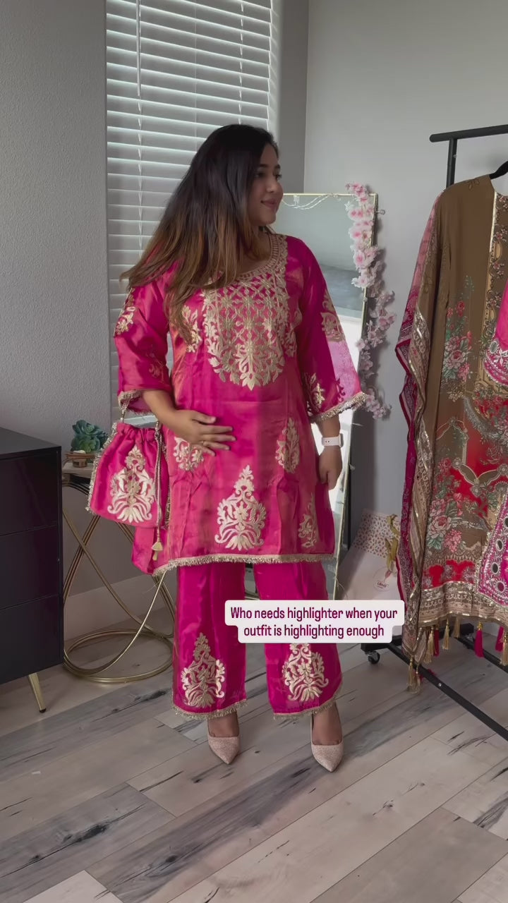 Pink Coords set with Potli bag